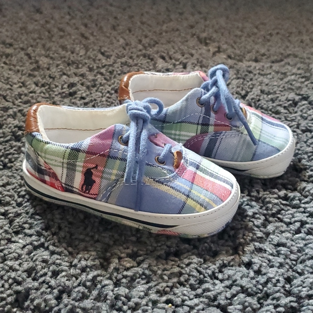 Ralph Lauren Baby Plaid Canvas Sneakers - Blue Multi